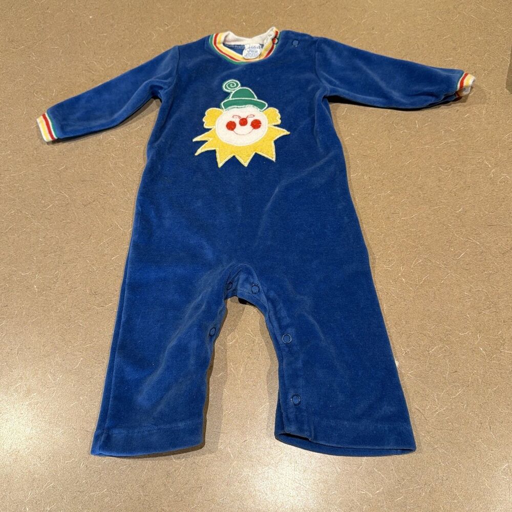Carter’s Colorblock CLOWN Coverall 1-Piece Footless Velour Romper 9 Months Baby
